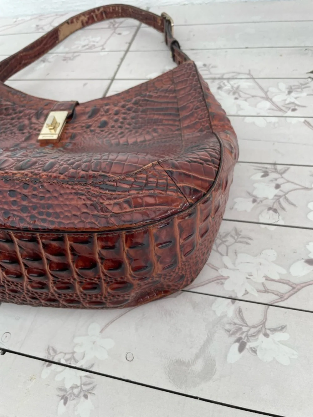 Brahmin Burnt Sienna Croc-Embossed Leather Hobo